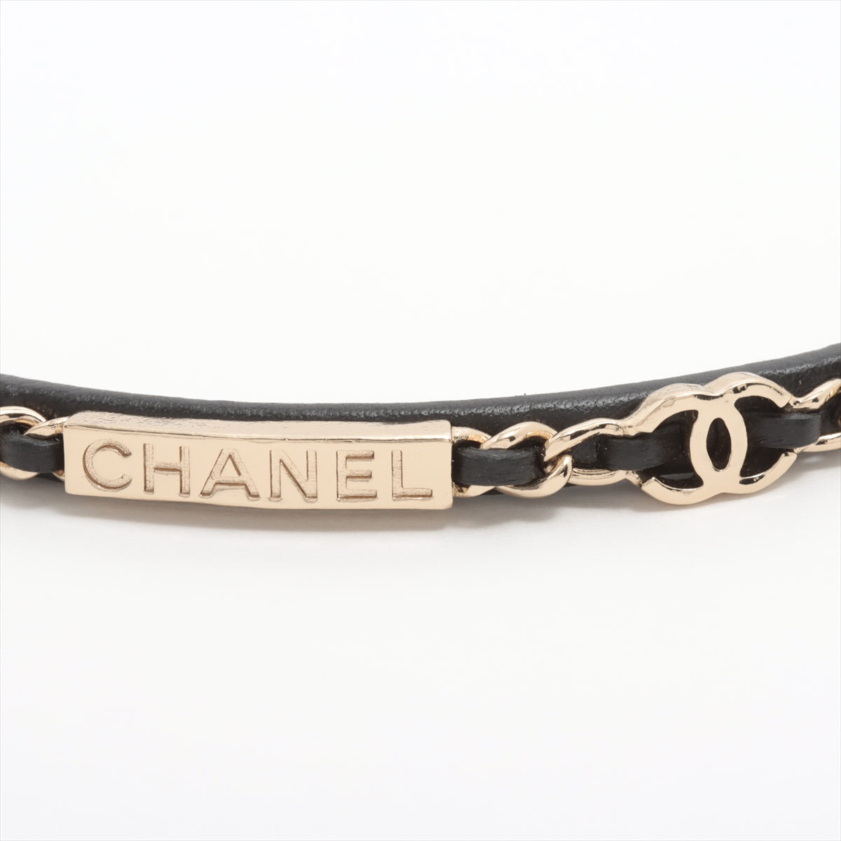 Chanel Coco Mark Headband GP & Leather Black×Gold