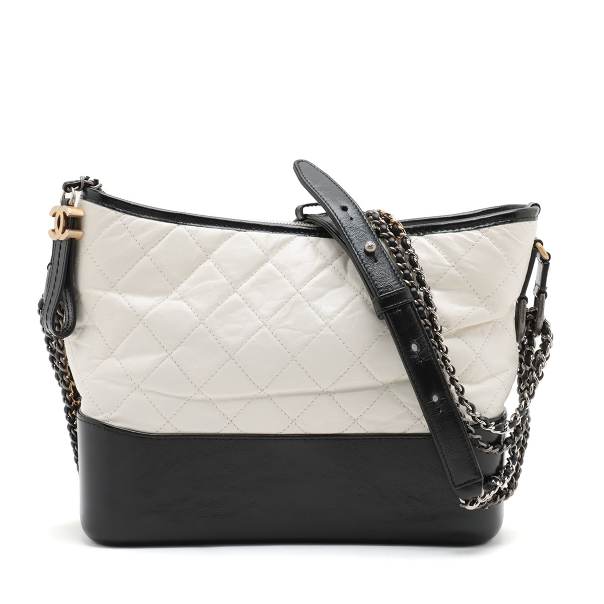 Chanel Gabrielle Doo Chanel Vintage calf Chain shoulder bag Black × White Gold x silver metal fittings 24XXXXXX