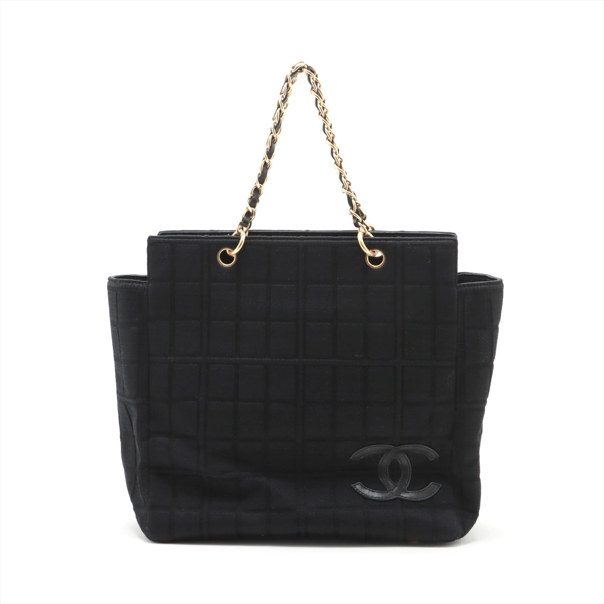 Chanel Chocolate Bar Cotton Chain tote bag Black Gold Metal fittings 6XXXXXX