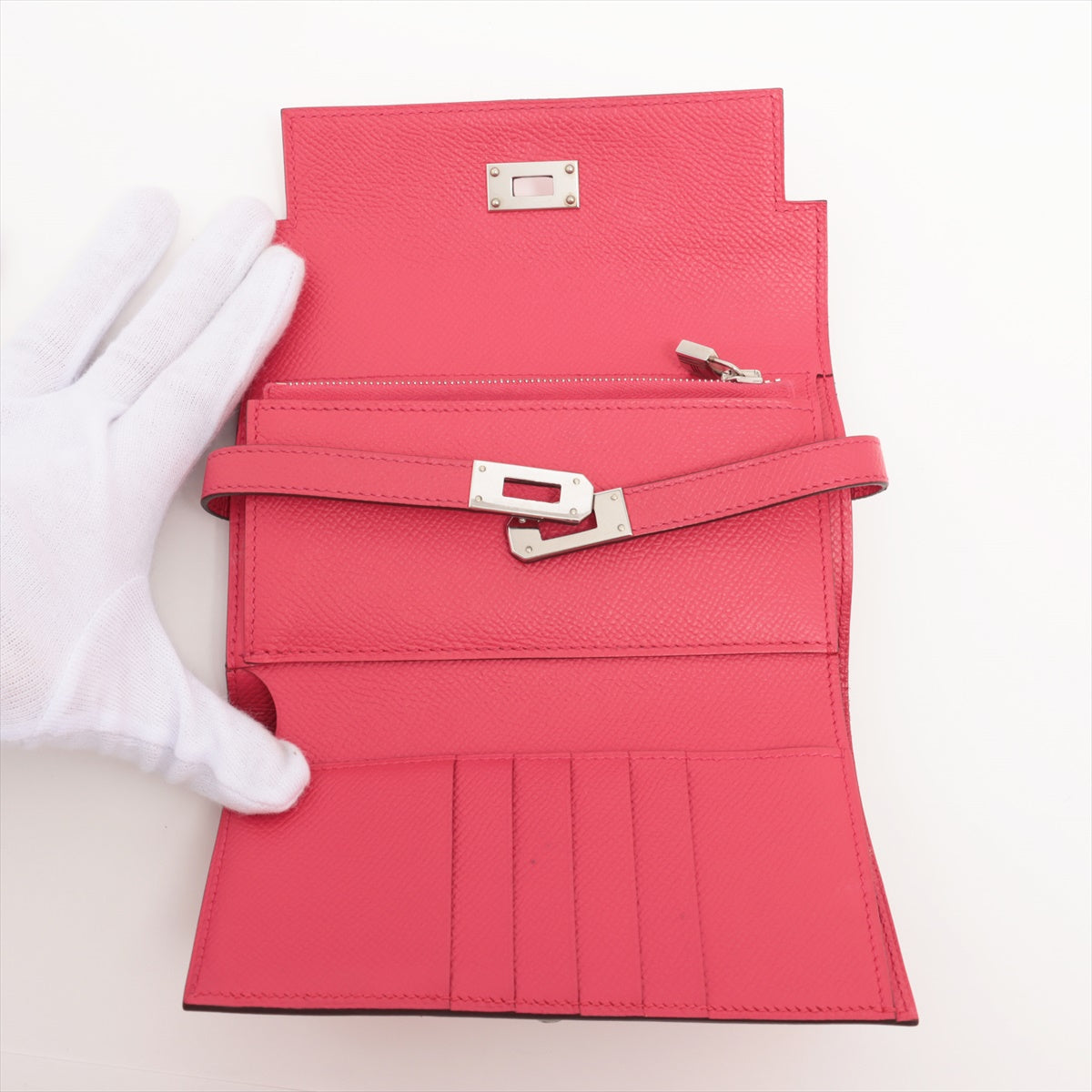 Hermès Kelly Medium Wallet Veau Epsom Compact Wallet Pink Silver Metal fittings A:2017