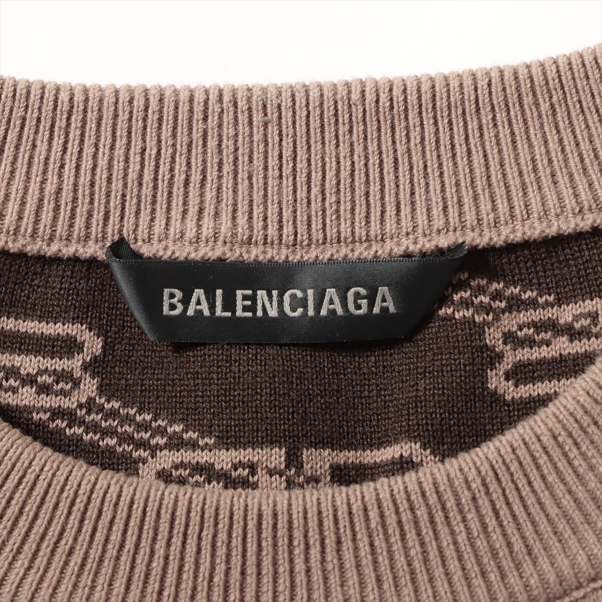 Balenciaga 23SS Cotton & Wool Knit S Unisex Brown  733859 BB monogram logo jacquard sweater