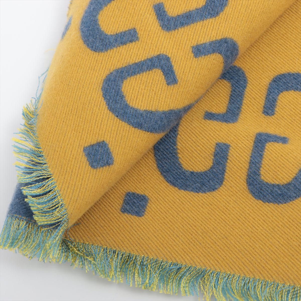 Gucci 495592 GG Scarf Wool & silk Yellow × Blue