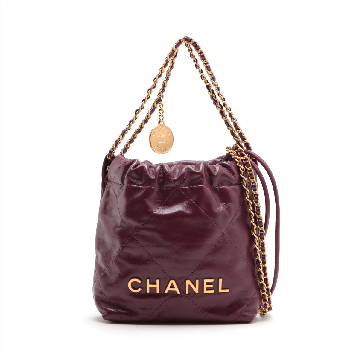 Chanel Chanel 22 mini Leather Chain shoulder bag Purple Gold Metal fittings