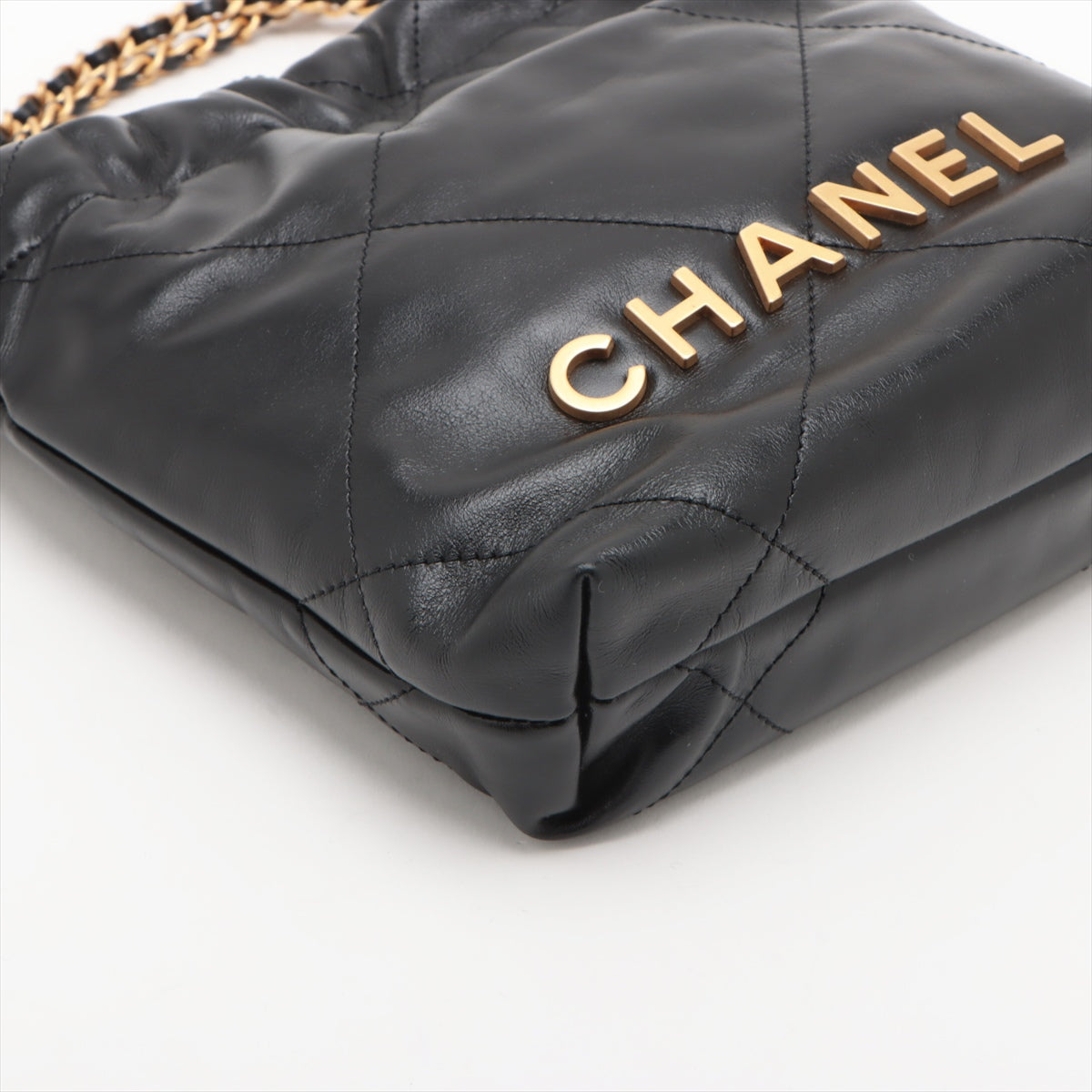 Chanel Chanel 22 mini shiny calfskin 2way shoulder bag Black Gold Metal fittings