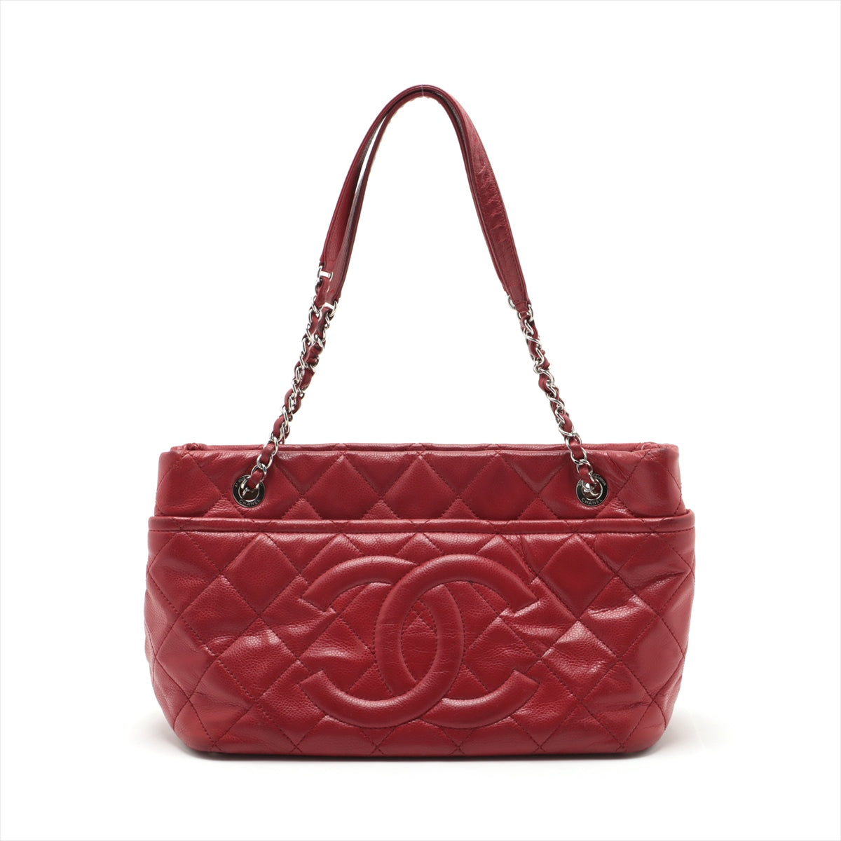 Chanel Coco Mark Caviarskin Chain tote bag Matelasse Red Silver Metal fittings 17XXXXXX
