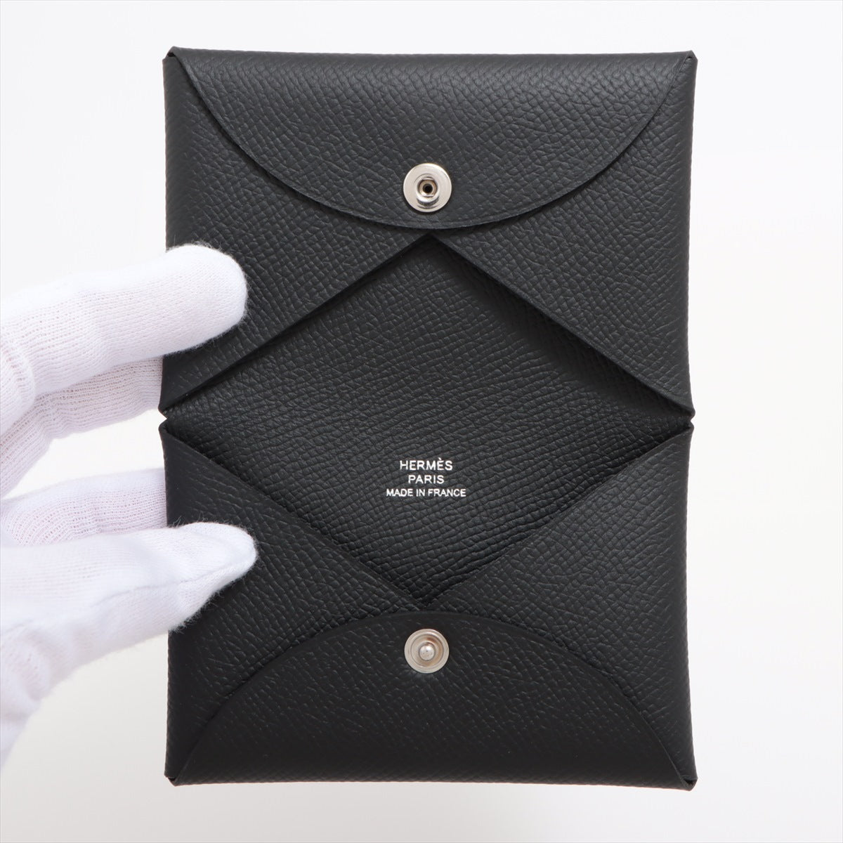 Hermès Calvi Veau Epsom Card Case Black Silver Metal fittings B: 2023