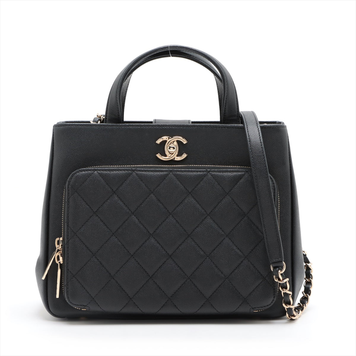 Chanel Matelasse Caviar Skin 2 Way Handbag Business Affinity Black Gold Metal Fittings 26XXXXXX
