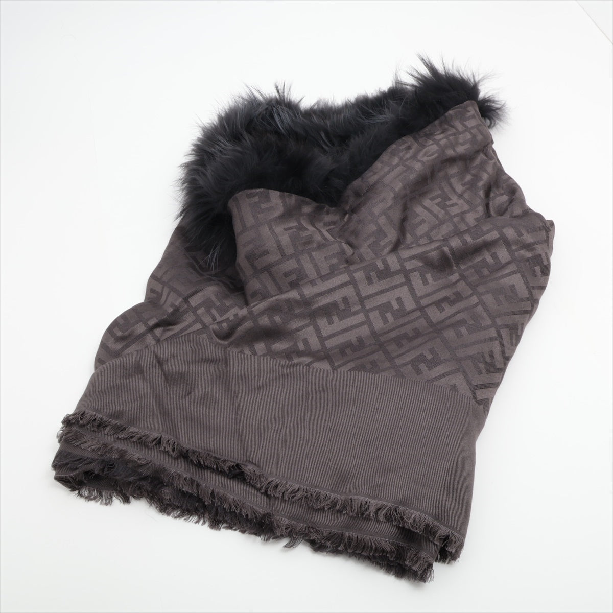 Fendi ZUCCa Stole Wool & silk Black x Gray  Fur