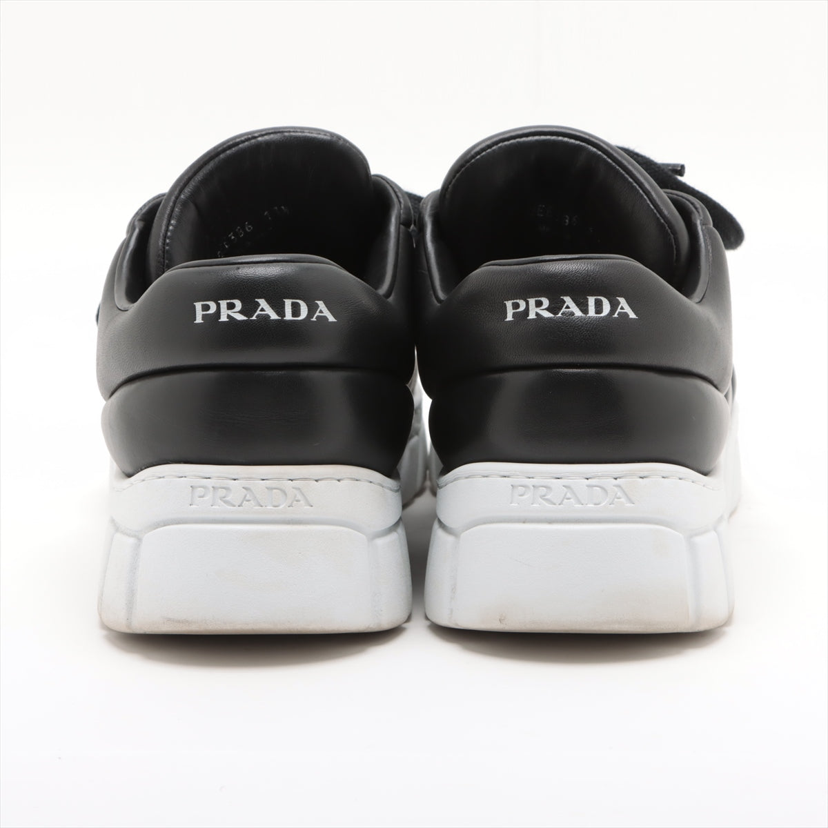 Prada Leather Sneakers 11 1/2 Men's Black × White 2EE386 Triangle logo