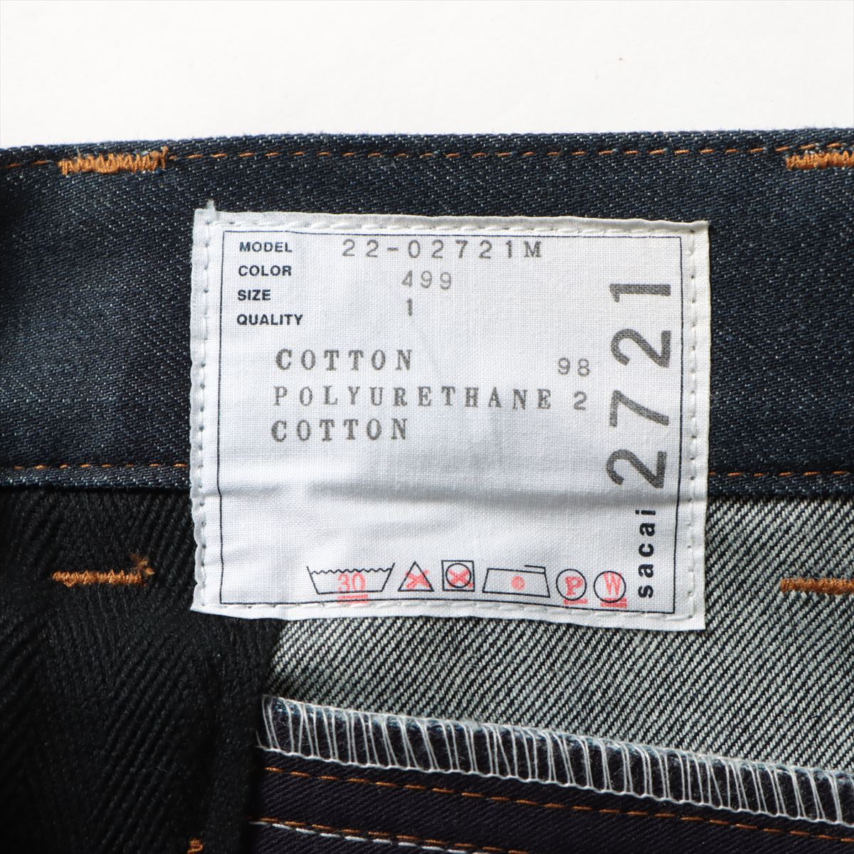 Sacai 22SS Cotton & Polyurethane Denim pants 1 Men's Blue indigo  22-02721M zip design