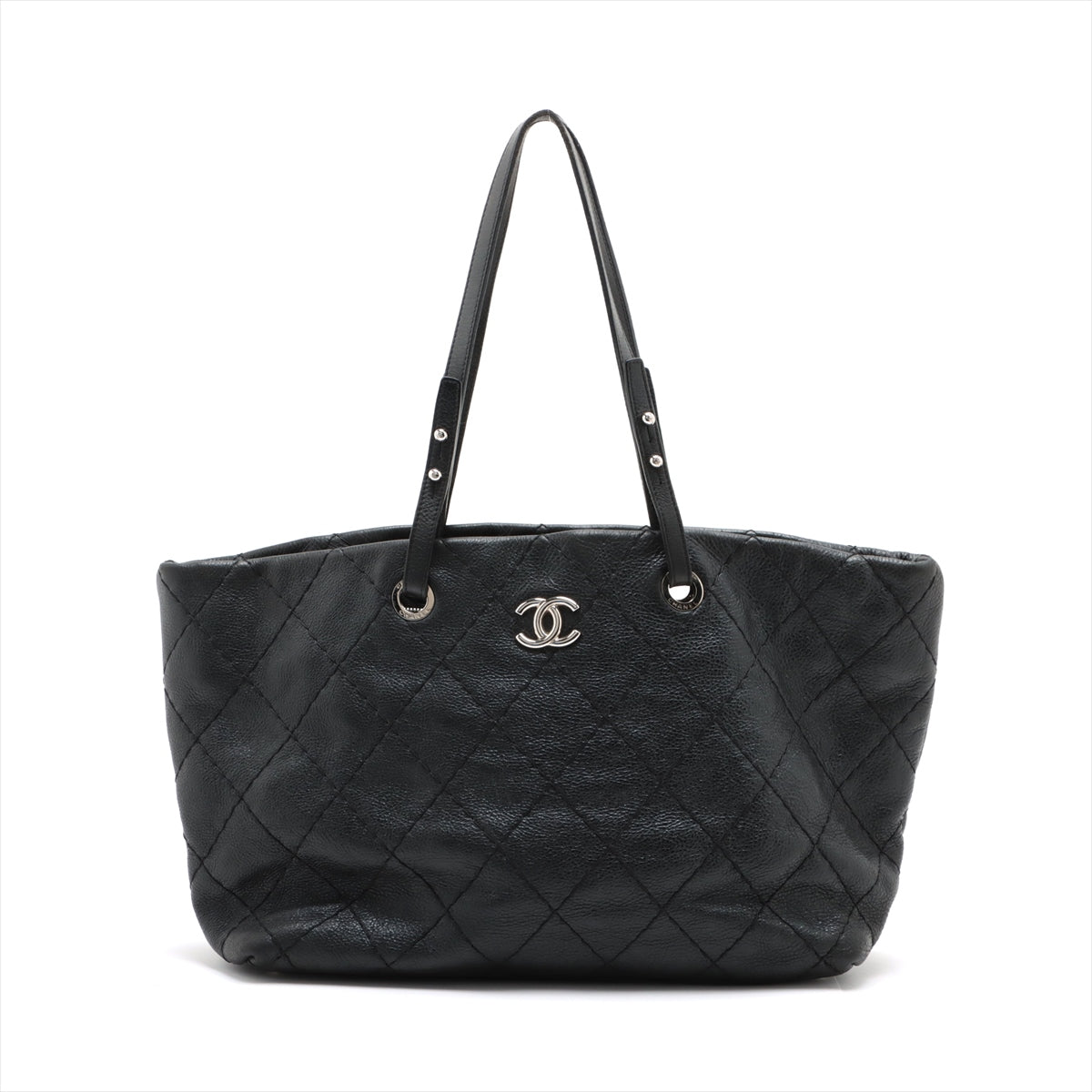 Chanel On The Road Leather Tote bag Black Silver Metal fittings 13XXXXXX