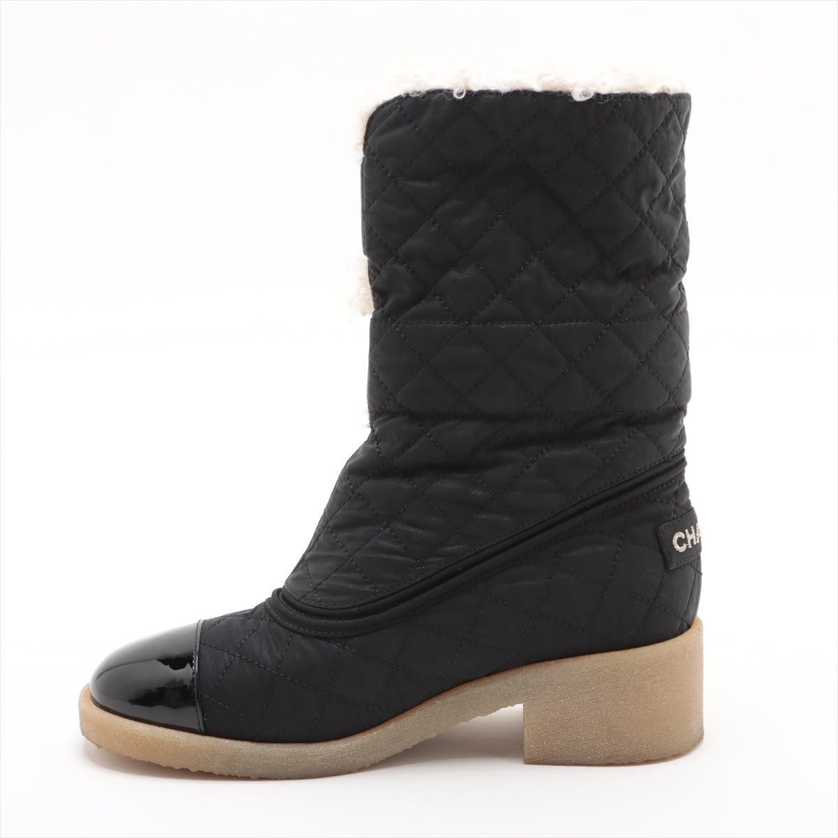 Chanel Coco Mark Matelasse Patent leather x fabric Short Boots 36 Ladies' Black G36702 double turn lock insole wool