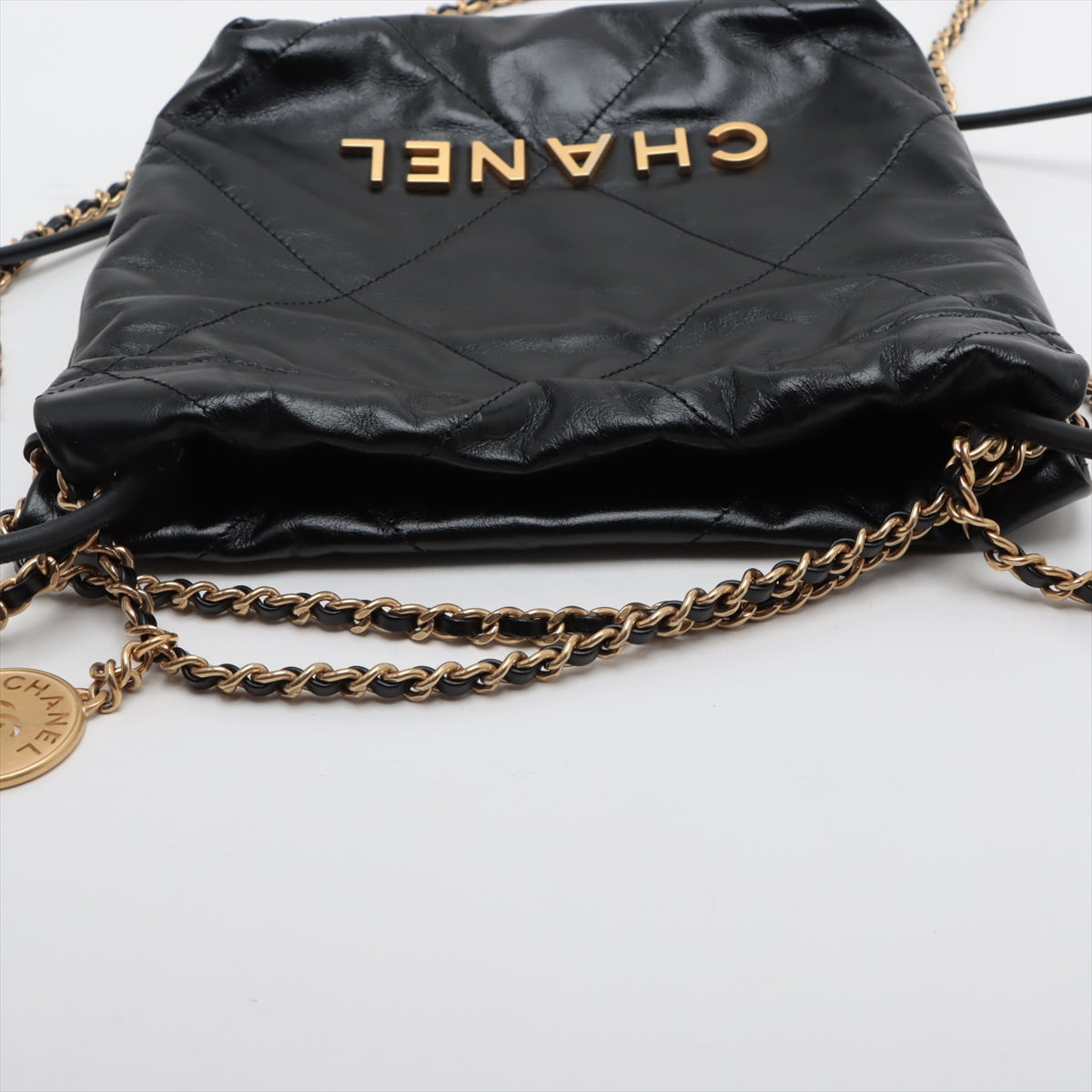Chanel Chanel 22 mini Leather Chain shoulder bag Black Gold Metal fittings