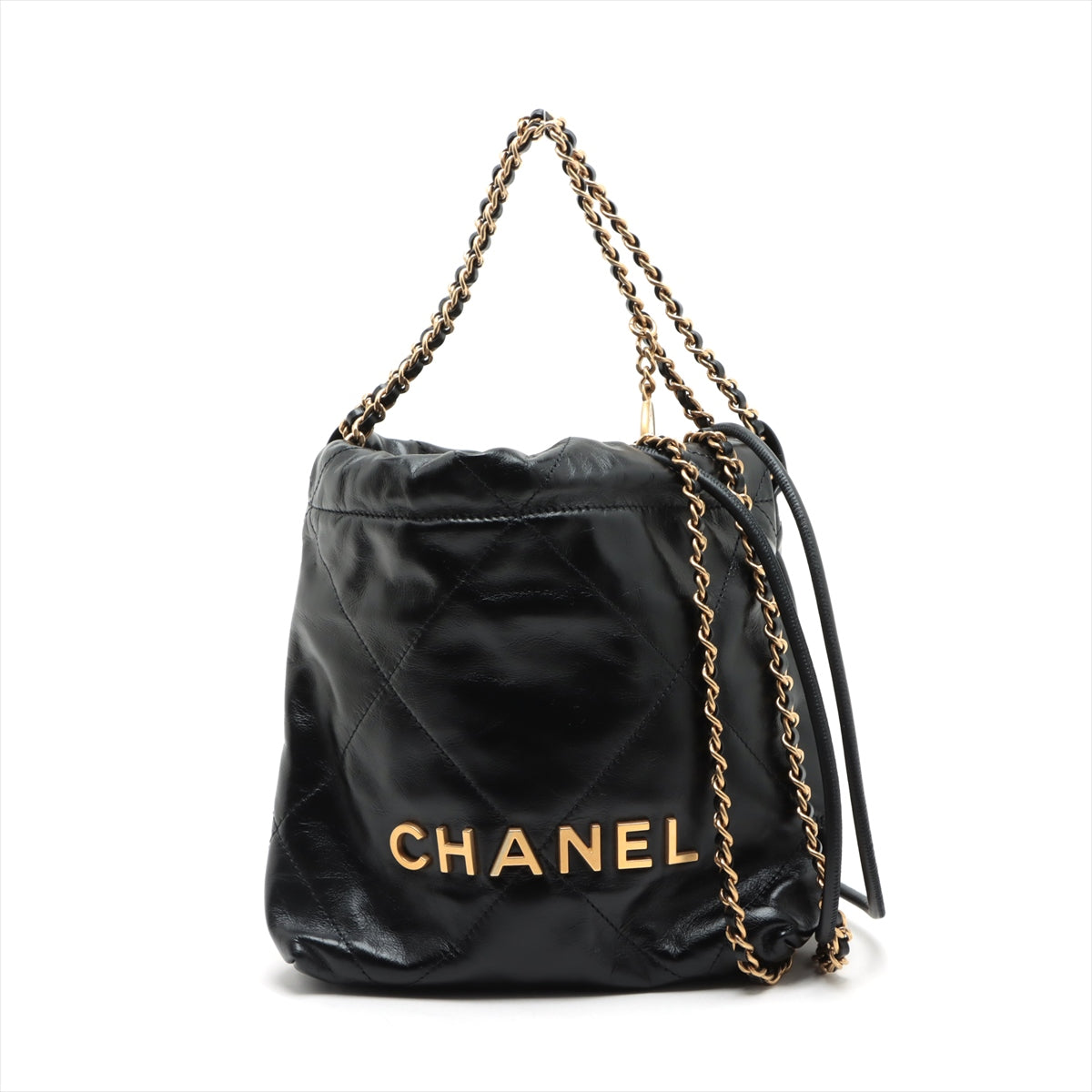 Chanel Chanel 22 mini Leather Chain shoulder bag Black Gold Metal fittings