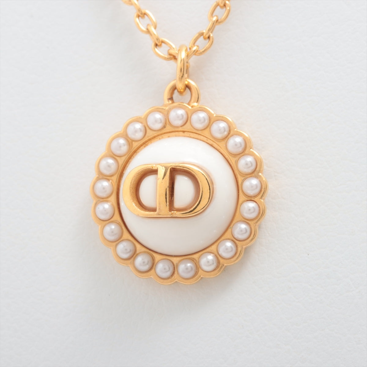 DIOR CD logo Necklace GP x Imitation pearl White x gold