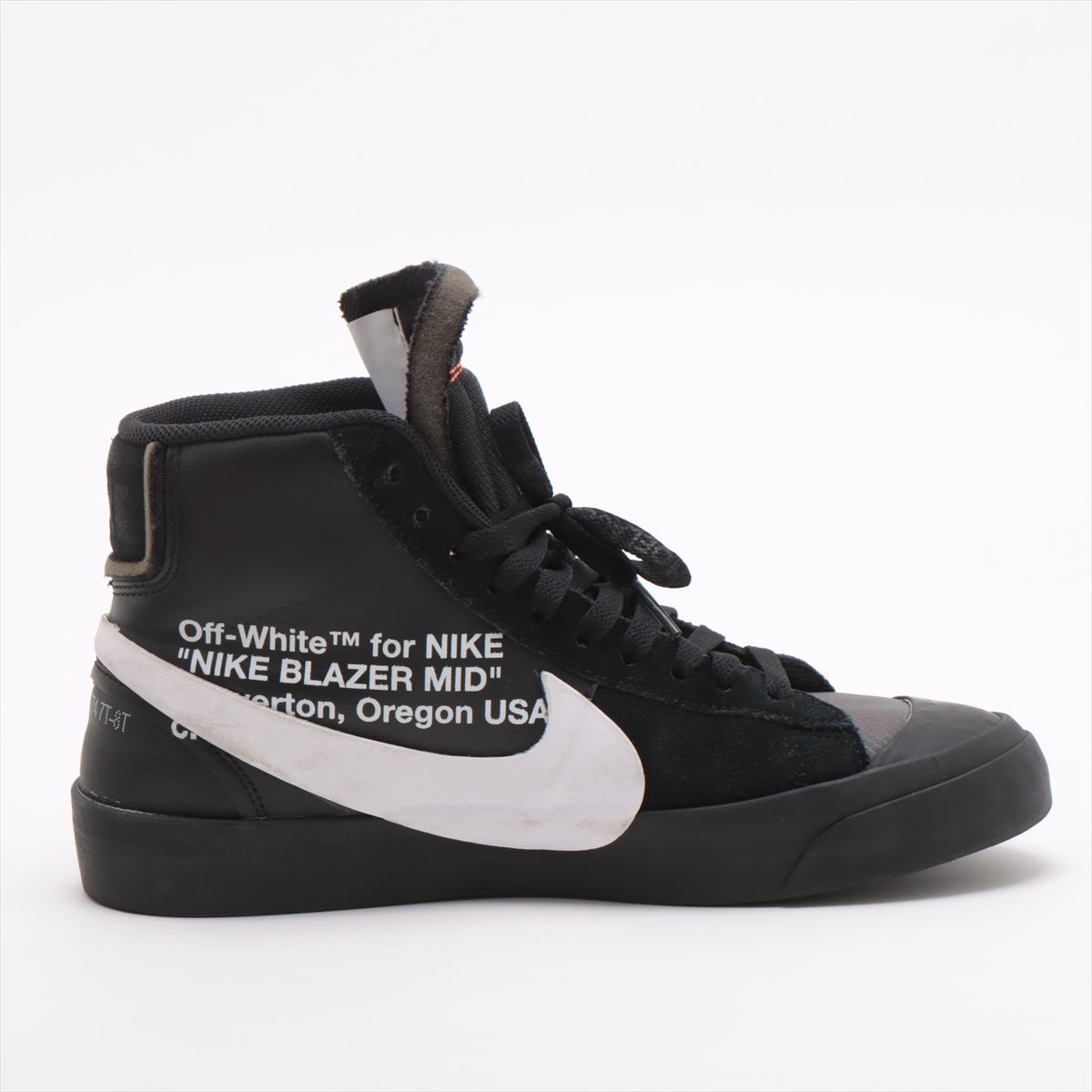 NIKE × OFF-WHITE Leather x fabric High-top Sneakers 25.5cm Men's Black x Gray AA3832-001 THE 10 BLAZER STUDIO MID Band missing