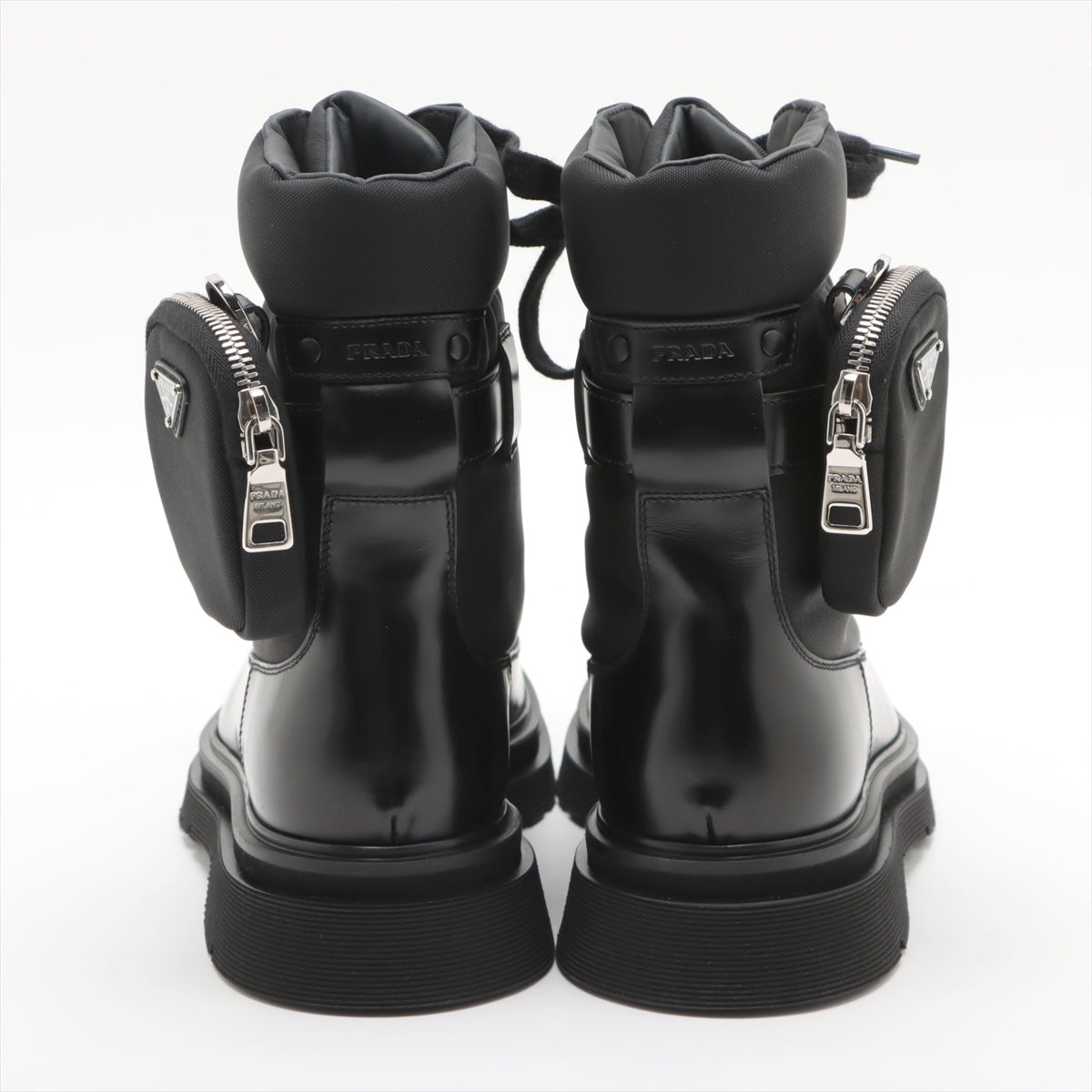 Prada Leather x fabric Short Boots 7 Men's Black Triangle logo Detachable pouch 2TE169