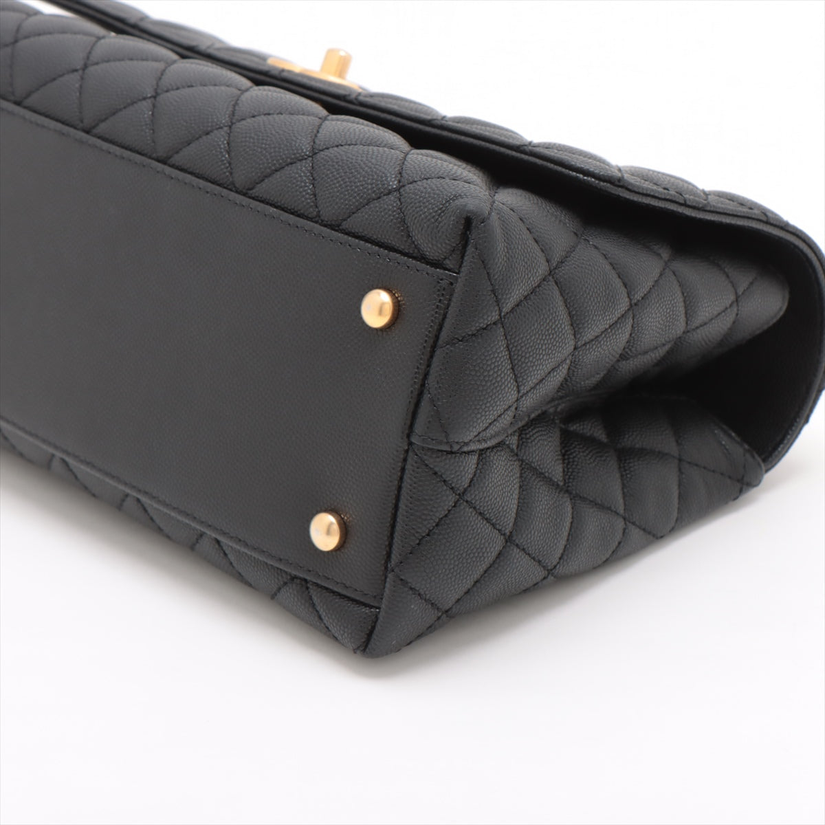 Chanel Coco handle 29 S Caviarskin 2way handbag Black Gold Metal fittings A92991
