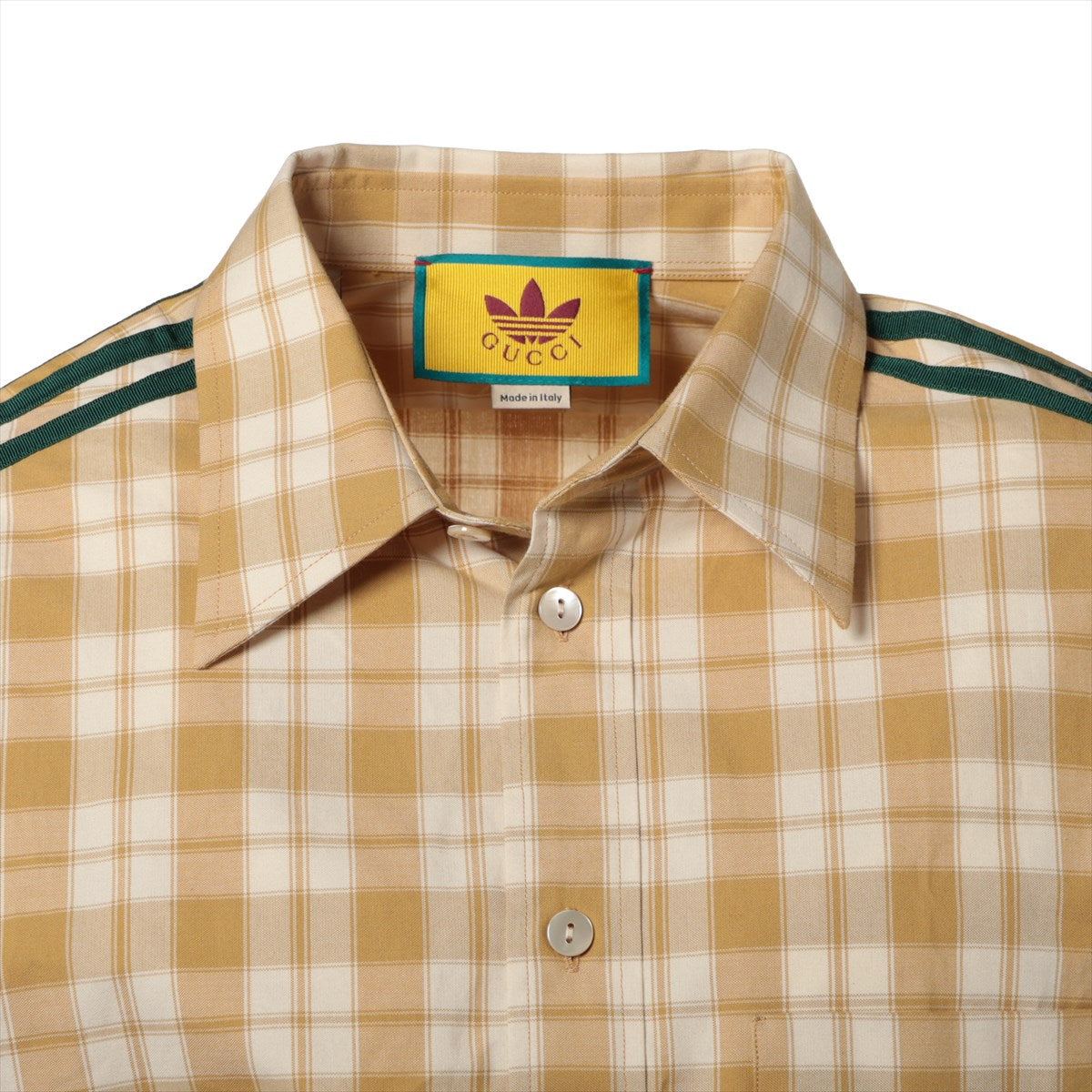 Gucci x adidas Cotton & Polyester Checked shirt 41 Men's Green x beige  726087 sleeve line