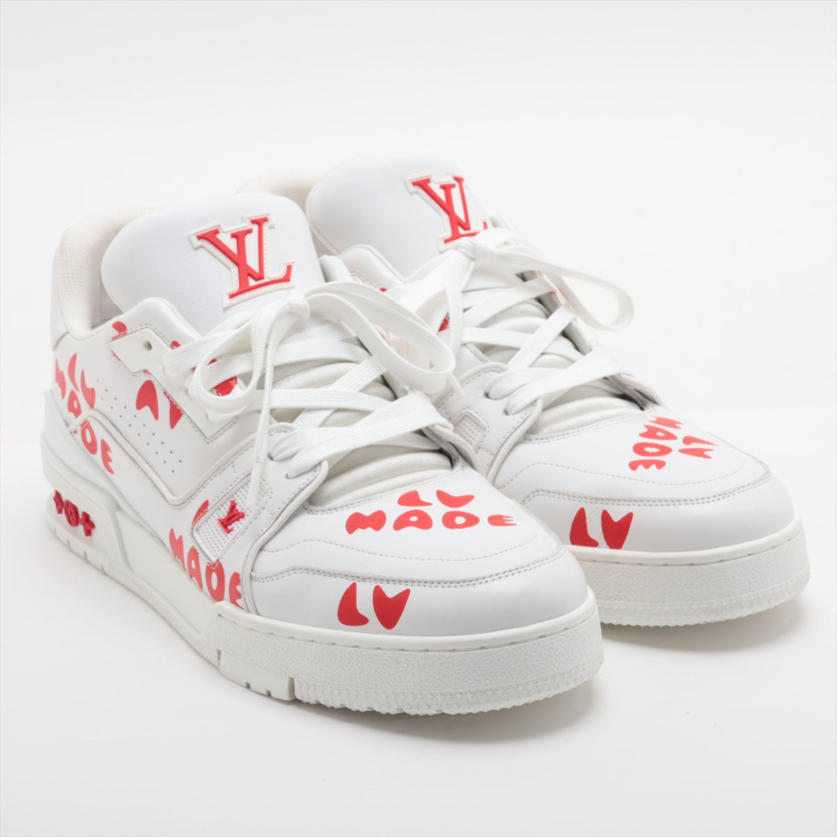 Louis Vuitton x Nigo LV Trainer Line 21 years Leather Sneakers UK8 1/2 Men's Red x white FD0291