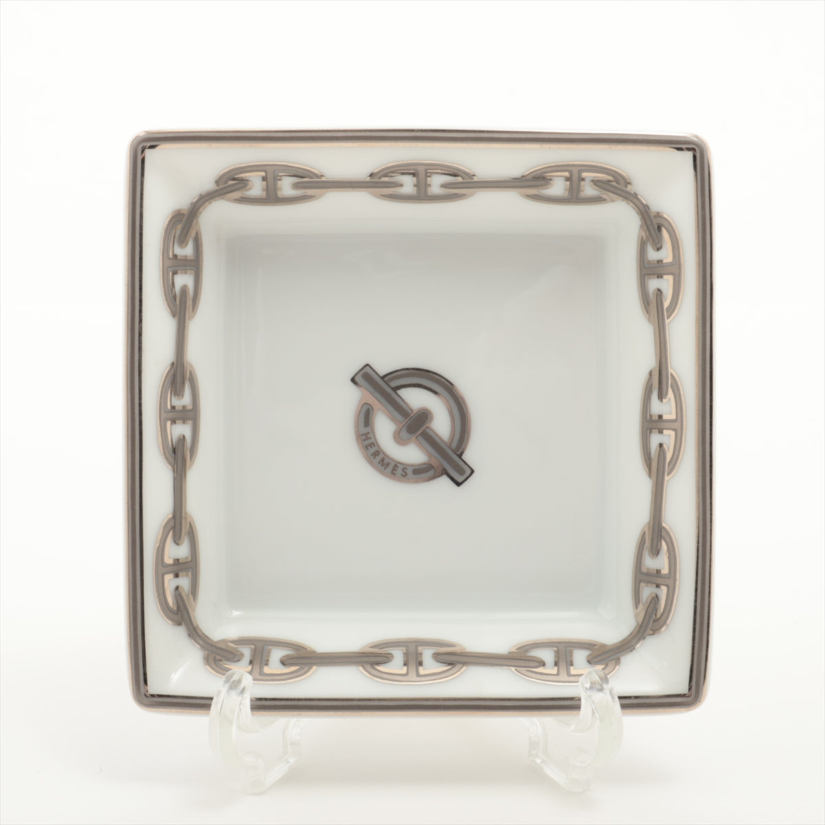 Hermès Chaîne d'Ancre Small plate Ceramic White x silver
