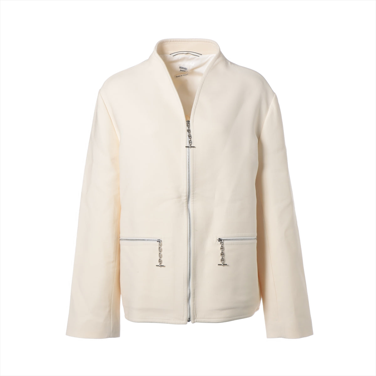 Hermès Chaîne d'Ancre Wool & Nylon Collarless jacket 44 Ladies' Ivory  06-7200 Sold goods