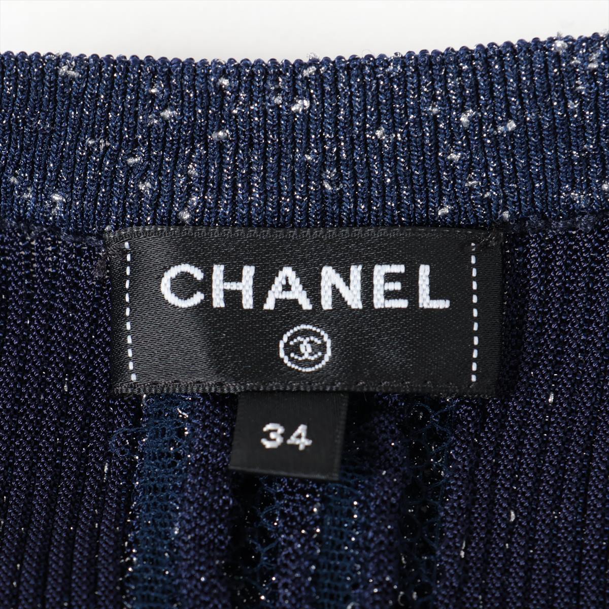 Chanel Coco Button 23P Viscose Cardigan 34 Ladies' Navy blue  P74585 Glitter racing Short length