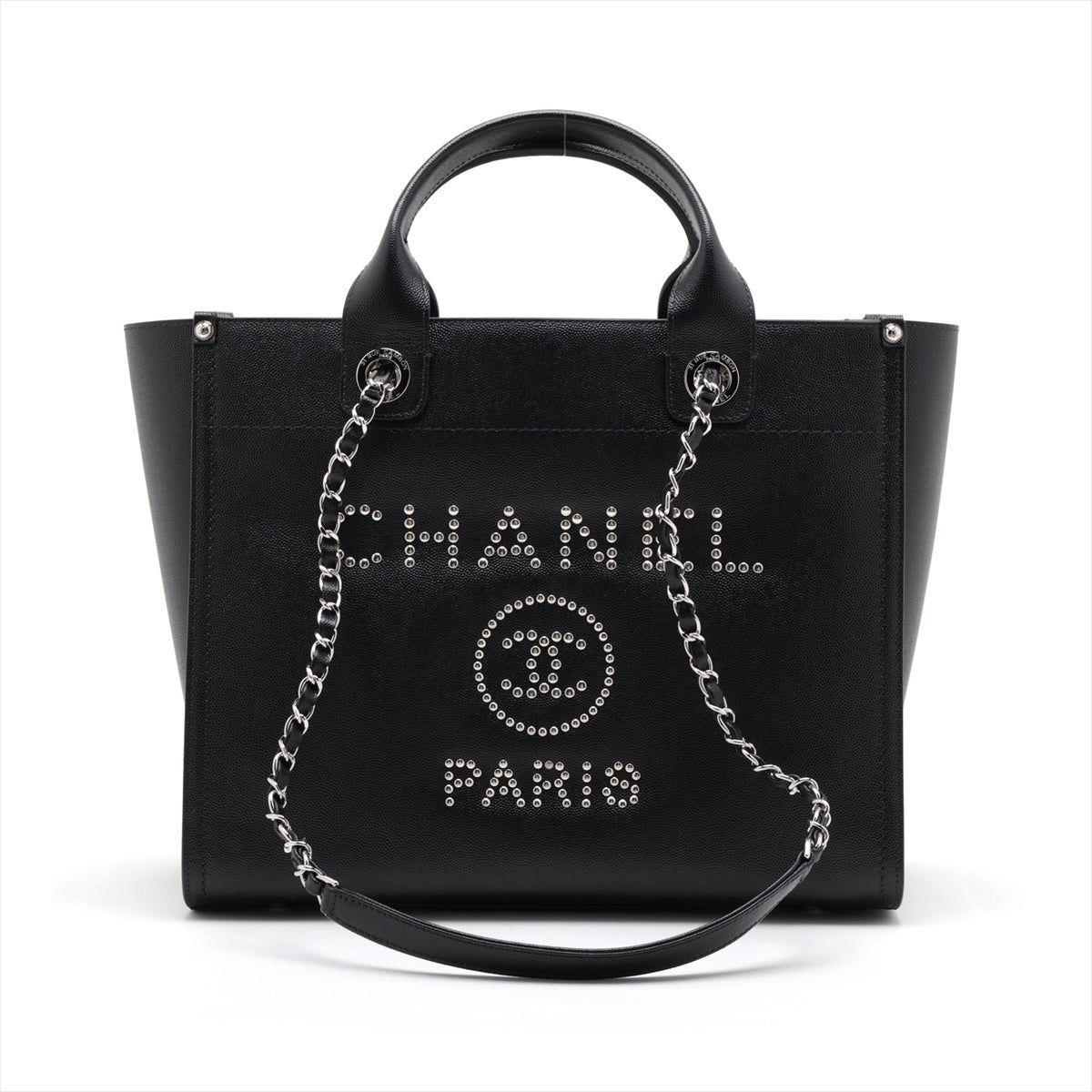 Chanel Deauville Caviarskin 2way handbag Black Silver Metal fittings 25XXXXXX