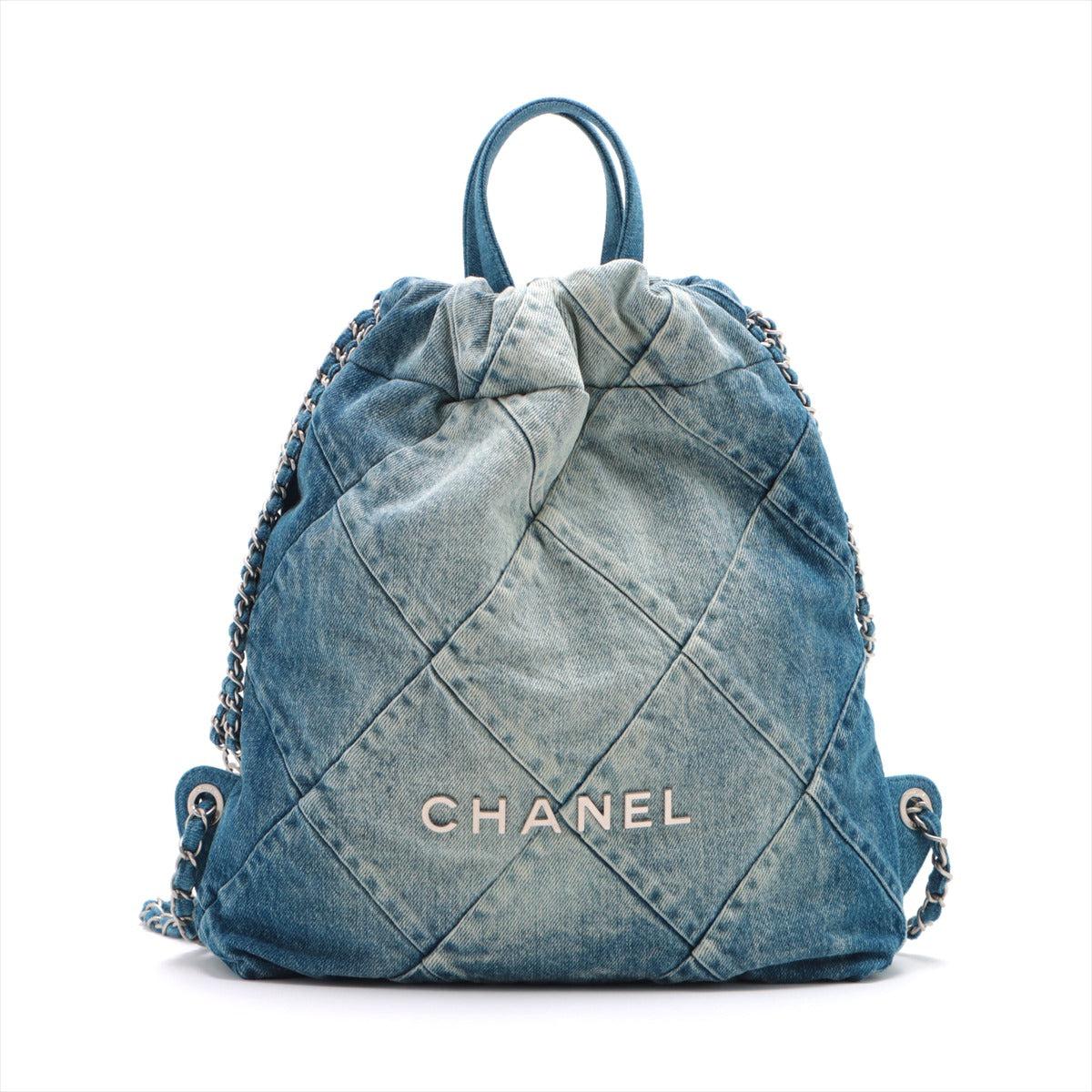Chanel Chanel 22 Backpack Denim Chain backpack Blue Silver Metal fittings AS3859