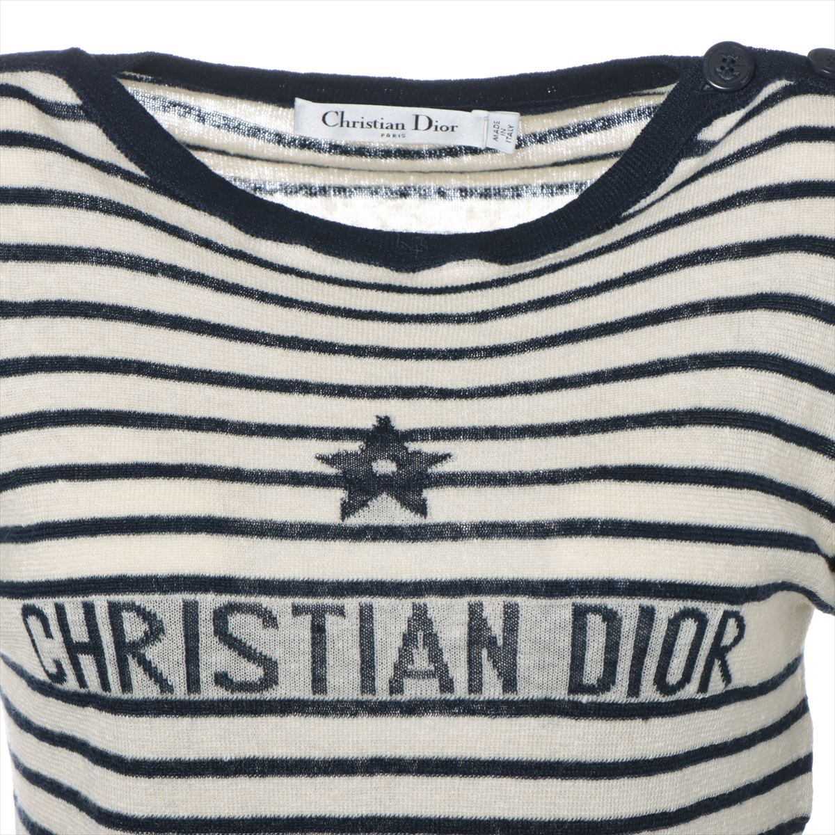 Christian Dior Linen x cashmere Knit F36 Ladies' White x navy  244S97AM733