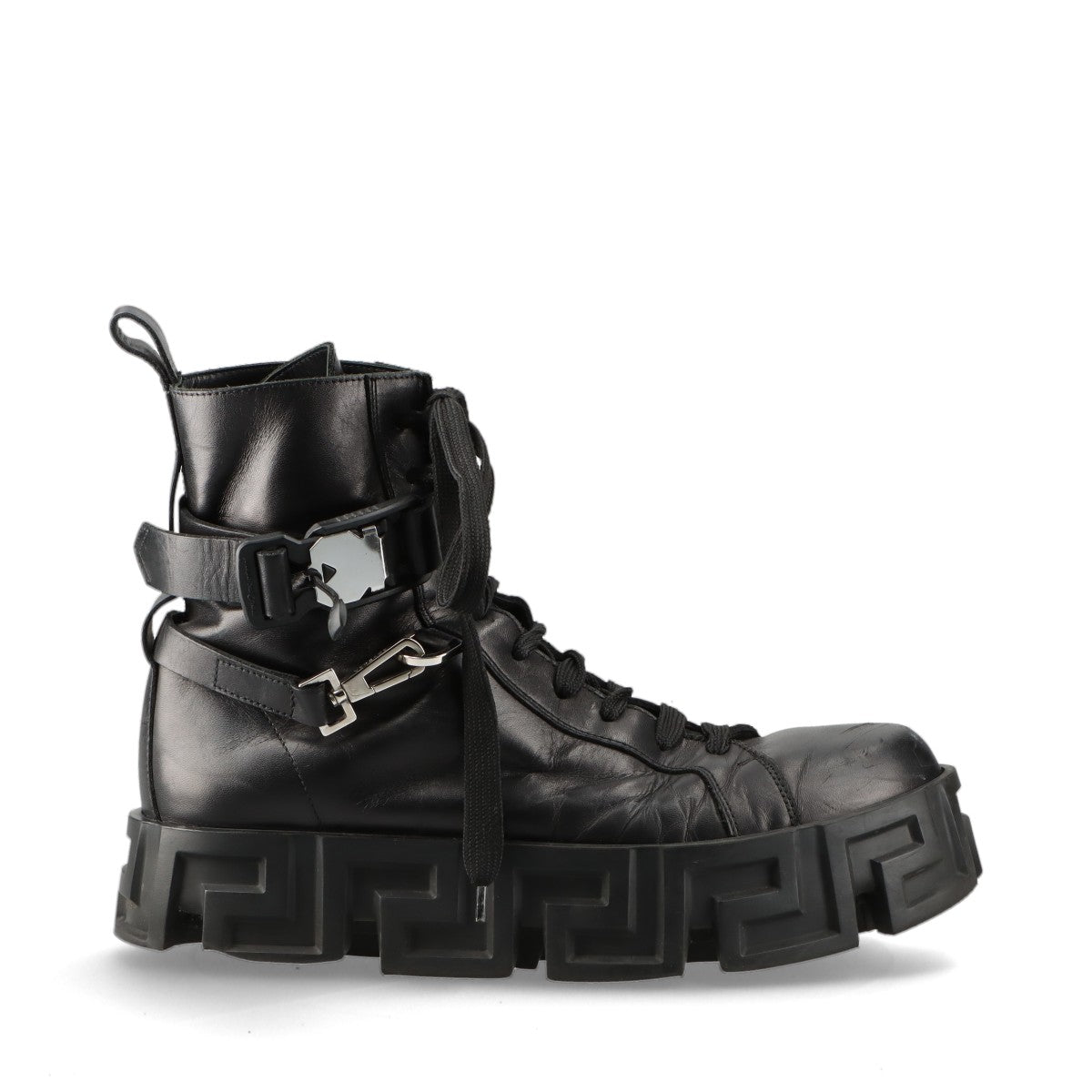 VERSACE TriGreca Leather High-top Sneakers EU42 1/2 Men's Black