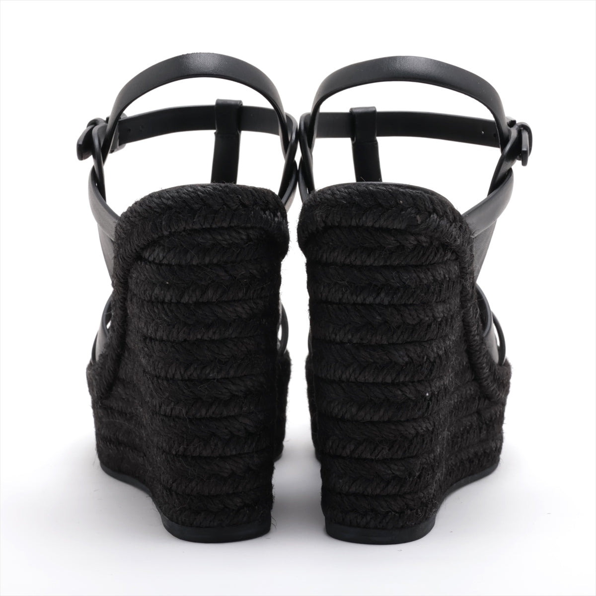 Saint Laurent Paris Leather Wedge Sole Sandals EU37 1/2 Ladies' Black