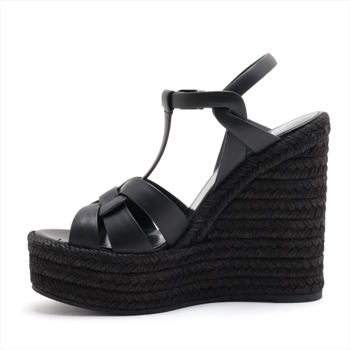 Saint Laurent Paris Leather Wedge Sole Sandals EU37 1/2 Ladies' Black