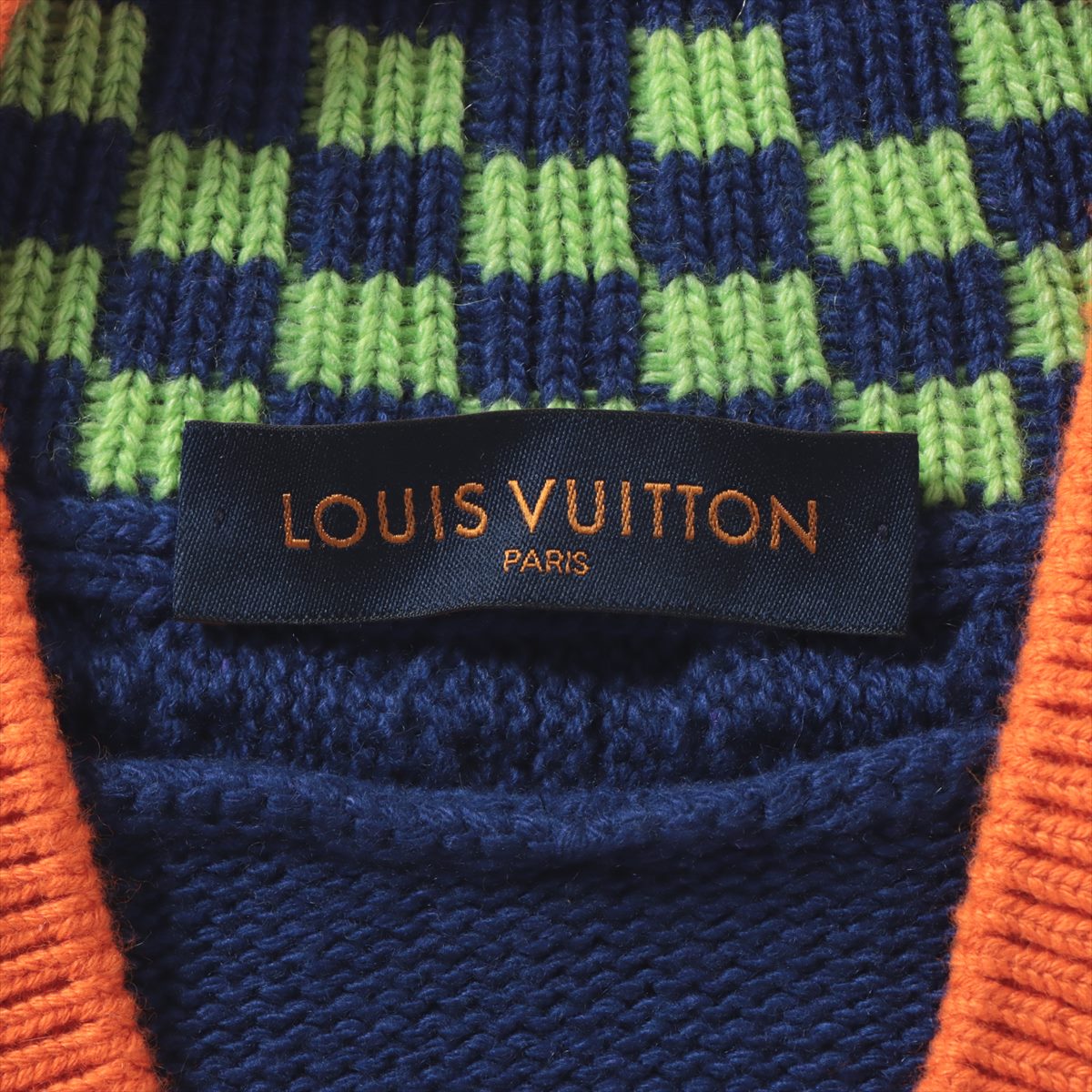 Louis Vuitton 21SS wool x rayon Knit XS Ladies' Navy blue  Damier Jacquard V-neck RM211