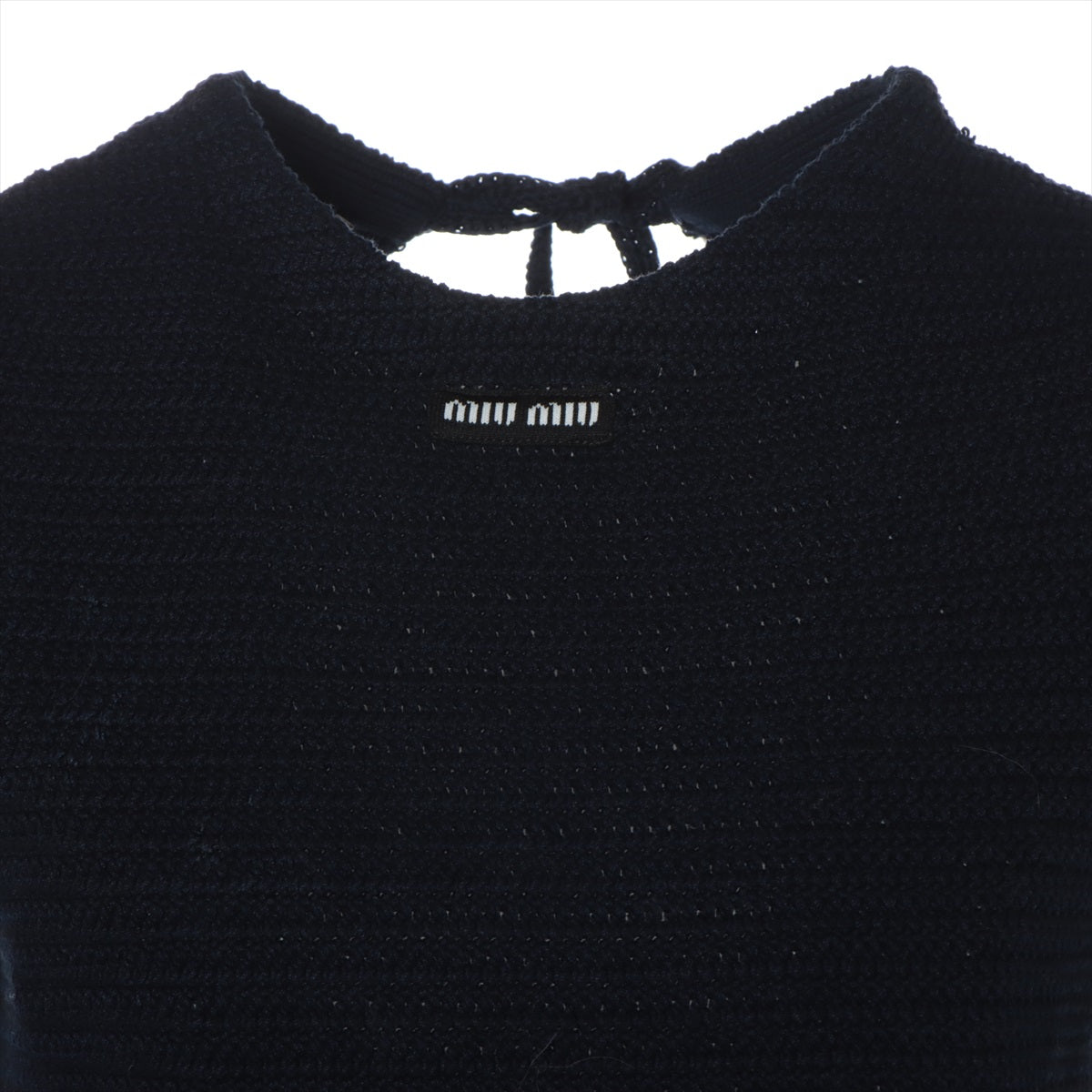 Miu Miu 23AW Cotton & nylon Short Sleeve Knitwear 38 Ladies' Navy blue  MML792 Logo cropped
