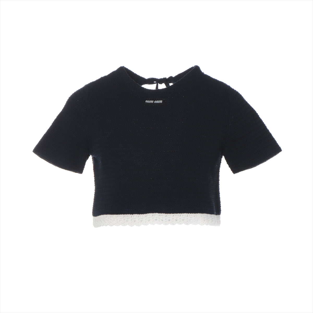 Miu Miu 23AW Cotton & nylon Short Sleeve Knitwear 38 Ladies' Navy blue  MML792 Logo cropped