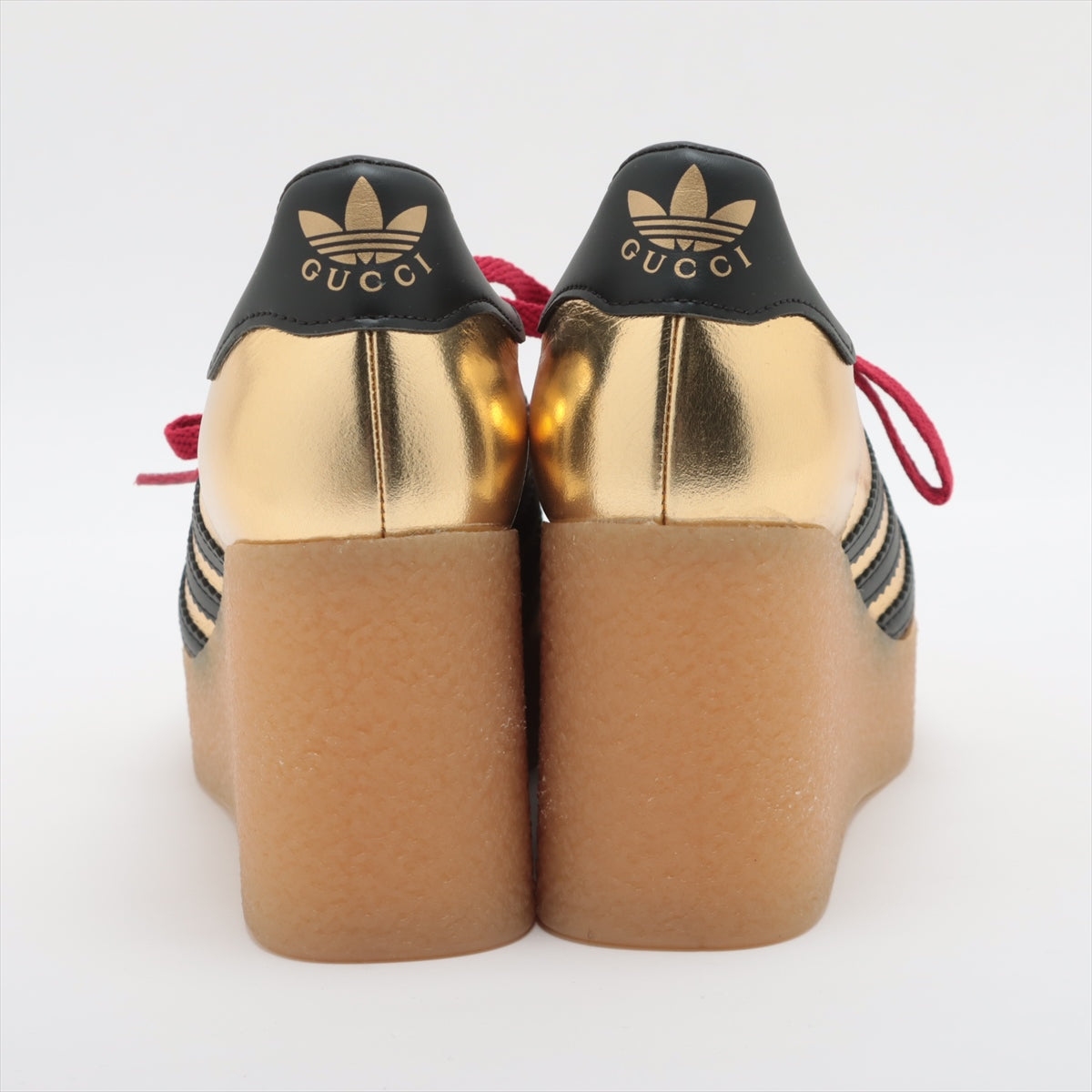 Gucci x adidas Gazelle Patent leather Sneakers EU36 Ladies' gold×black 725628 Wedge soles Is there a replacement string box There is a bag