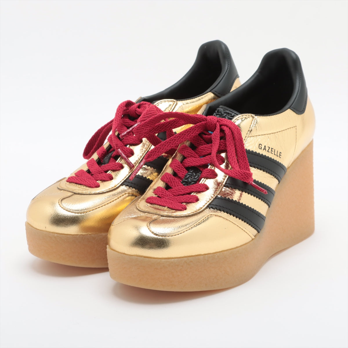 Gucci x adidas Gazelle Patent leather Sneakers EU36 Ladies' gold×black 725628 Wedge soles Is there a replacement string box There is a bag