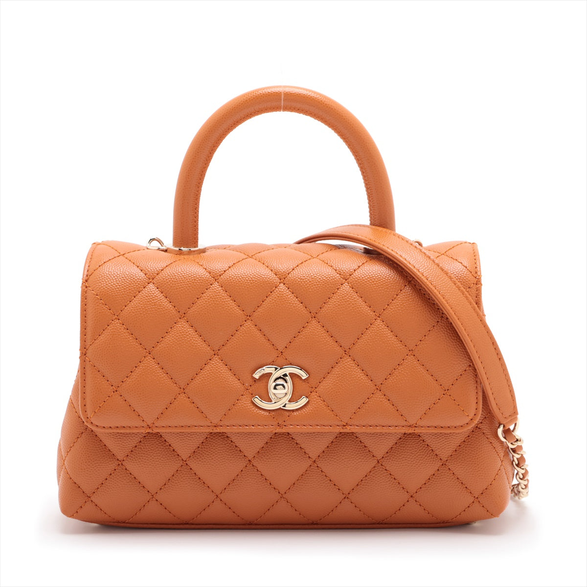 Chanel Coco handle 24 XS Caviarskin 2way handbag Orange Gold Metal fittings A92990