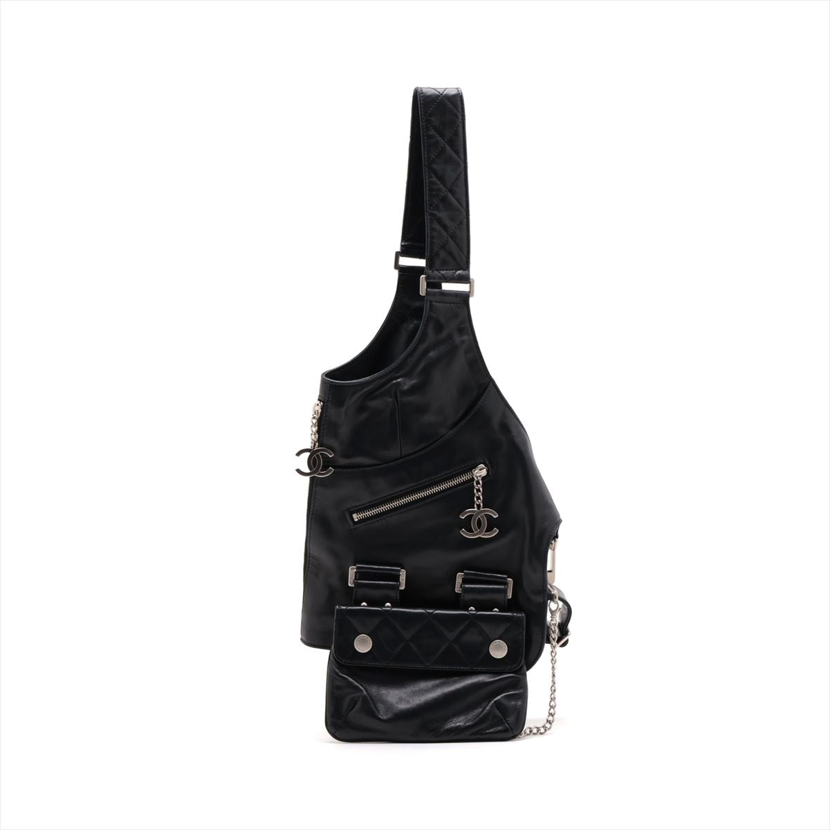 Chanel Matelasse Lambskin Sling backpack Jacket Black Silver Metal fittings 8XXXXXX