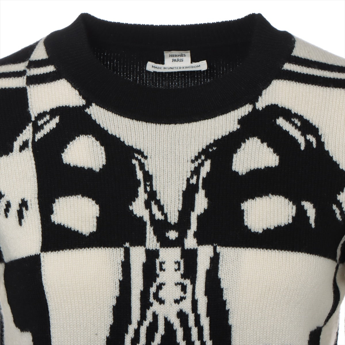 Hermès 21AW Cashmere Knit 38 Ladies' Black × White  17-7700 Brid Doo Gala