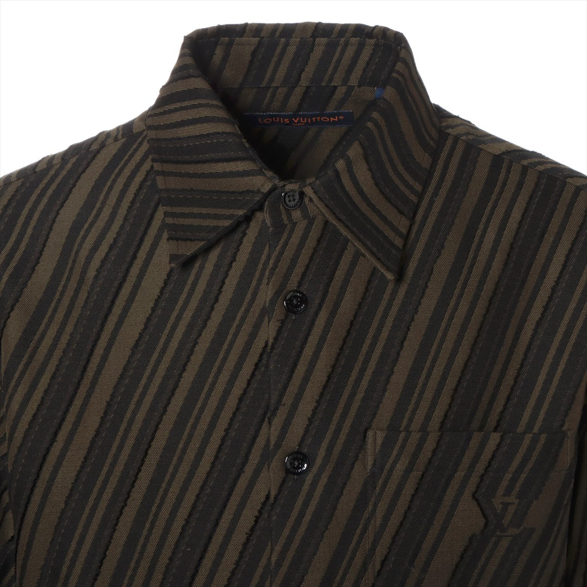 Louis Vuitton 24SS Cotton & Wool Shirt L Men's Black x khaki  RM241M 1AFAU6 cotton jacquard shirt