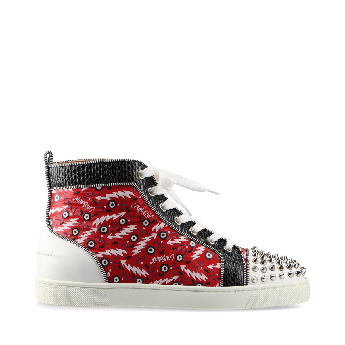 Christian Louboutin Lou Spikes Orlato Leather x fabric High-top Sneakers 40 Men's Multicolor Spike Studs Print Replaceable cord There is a box