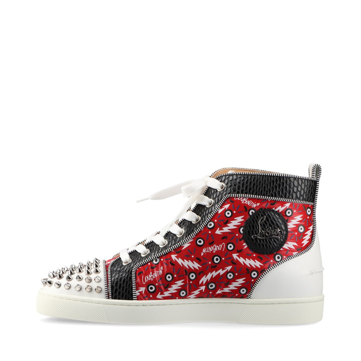 Christian Louboutin Lou Spikes Orlato Leather x fabric High-top Sneakers 40 Men's Multicolor Spike Studs Print Replaceable cord There is a box