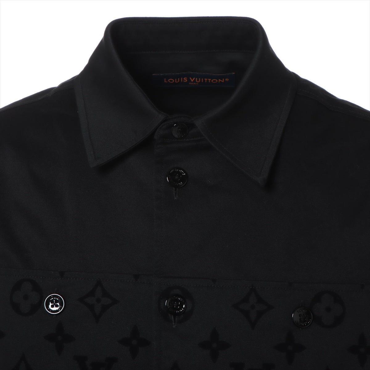 Louis Vuitton 24SS Cotton Shirt S Men's Black  RM241MQ flocked casual cotton overshirt Monogram Has spare buttons