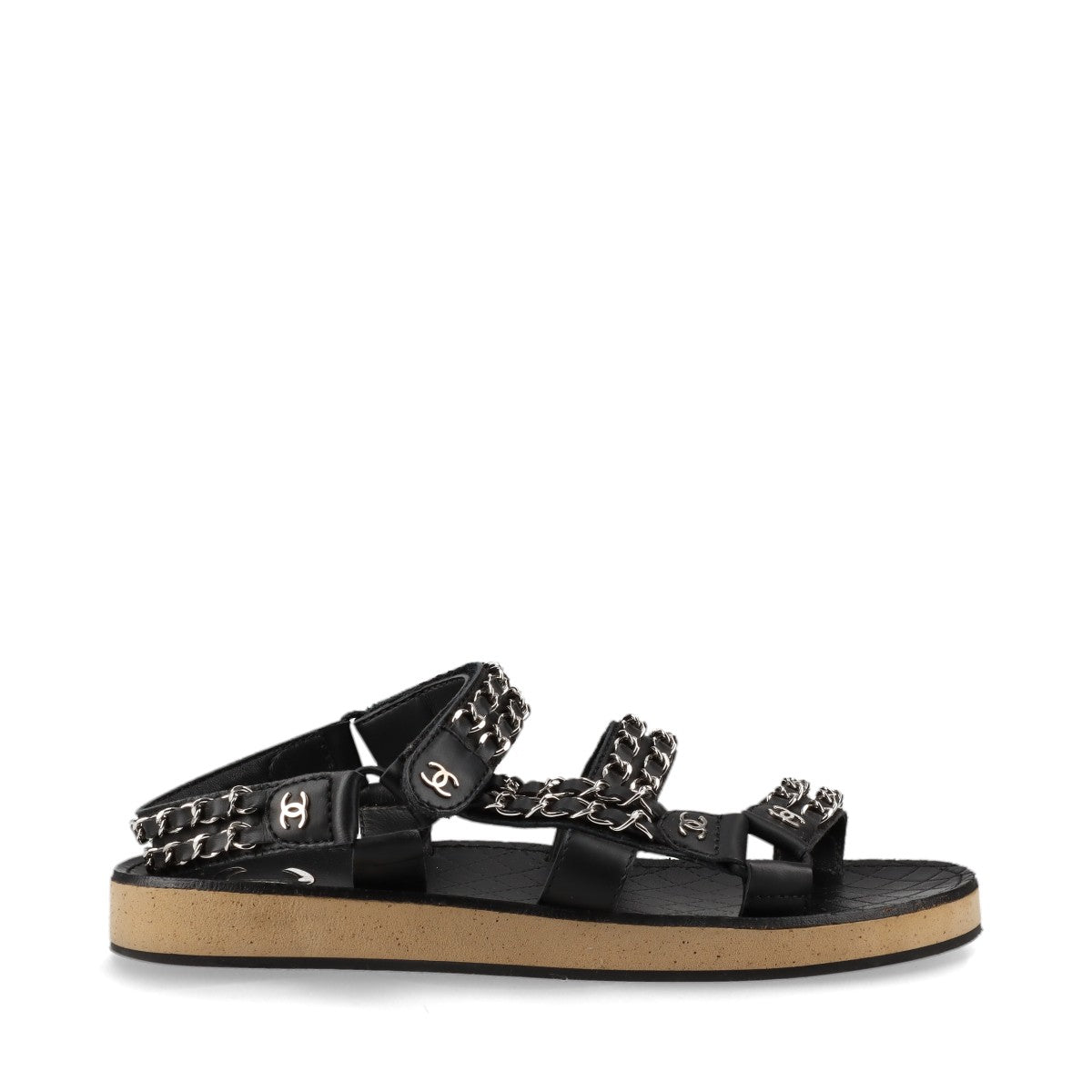 Chanel Coco Mark Matelasse 19P Leather Sandals EU37 Ladies' Black G33800 Chain box There is a bag