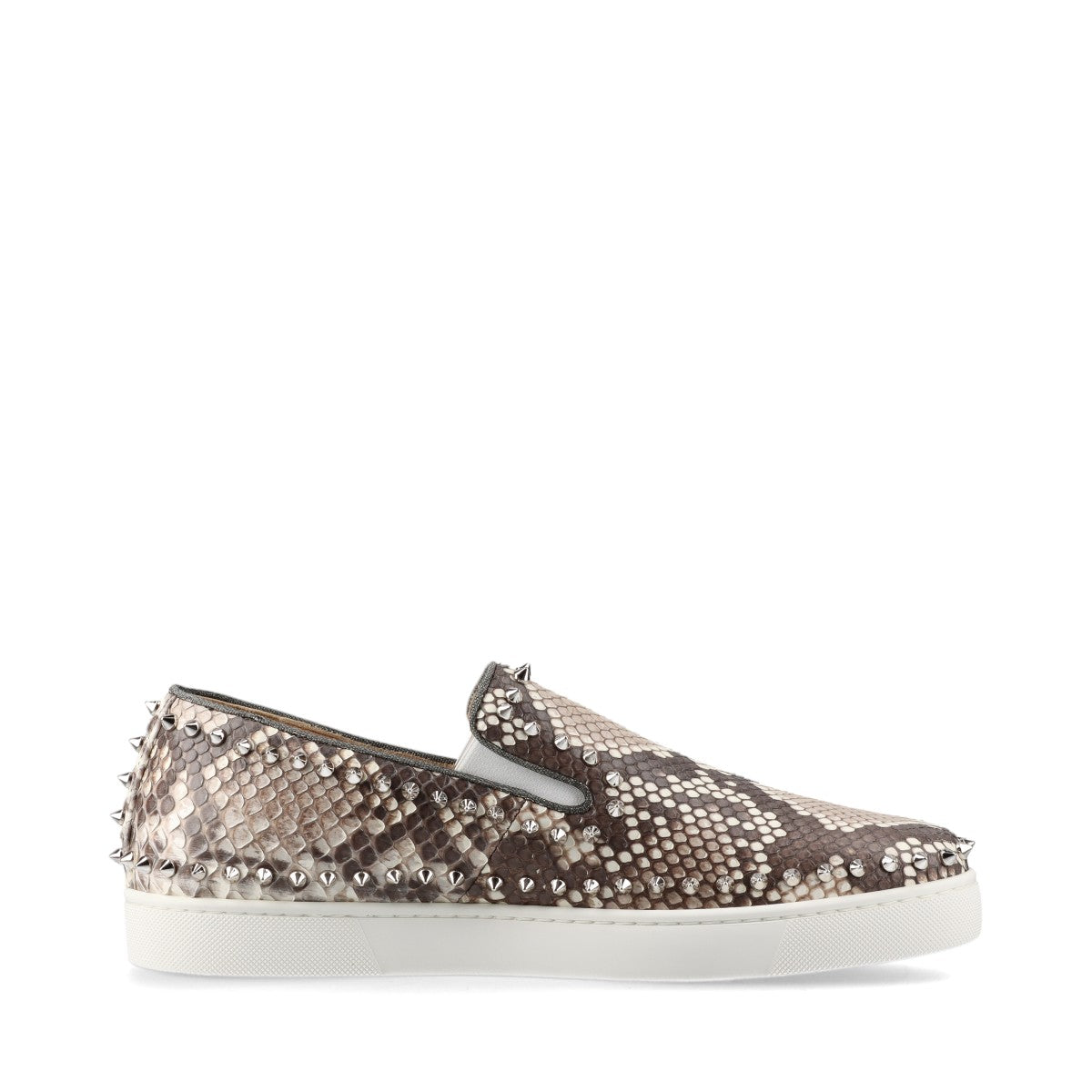 Christian Louboutin pick boat Leather Slip-on 43.5 Men's Gray x brown Spike Studs Python box There is a storage bag