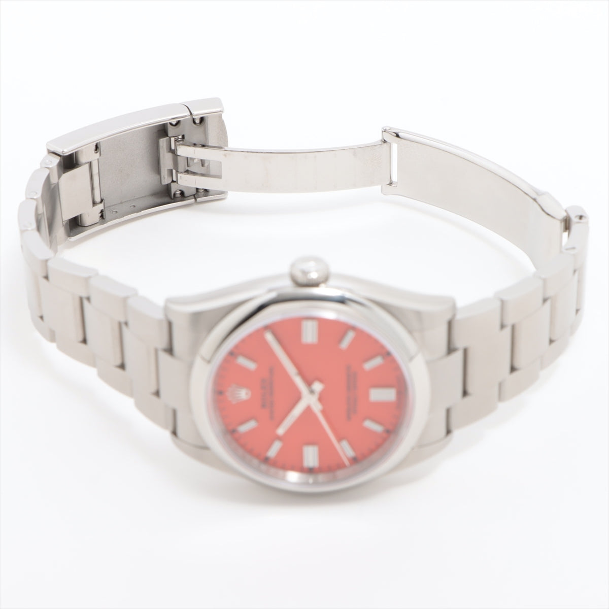 Rolex Oyster Perpetual 126000 SS AT Coral red dial Extra Link 2