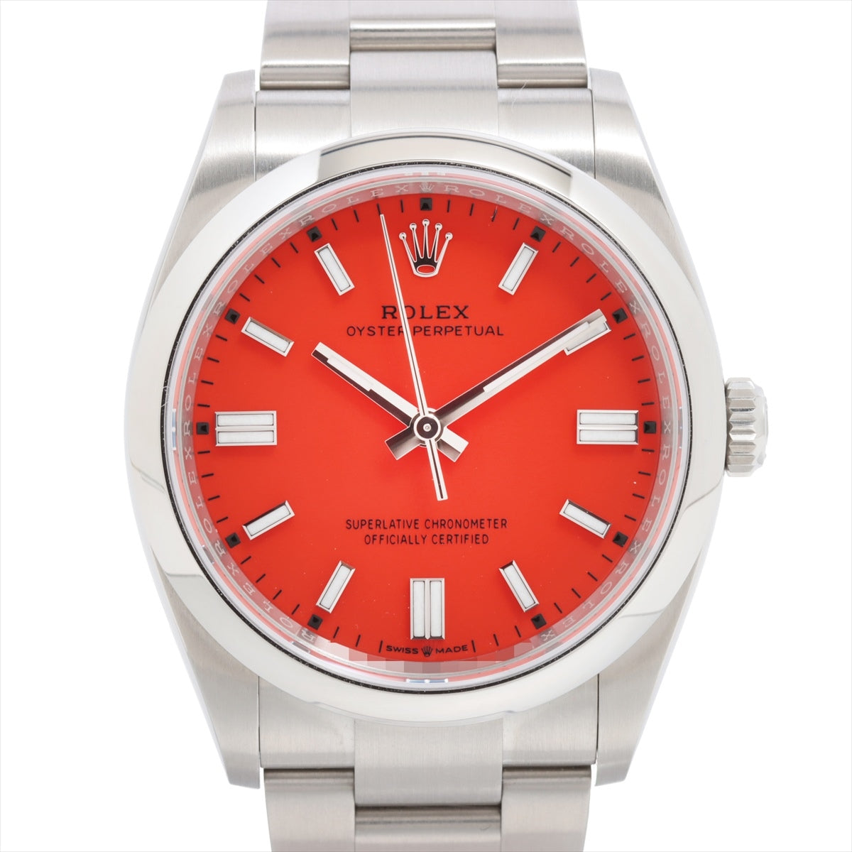 Rolex Oyster Perpetual 126000 SS AT Coral red dial Extra Link 2