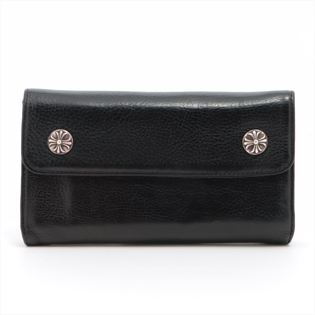 Chrome Hearts Wave Wallet Leather & 925 With invoice Black × Silver cross ball button